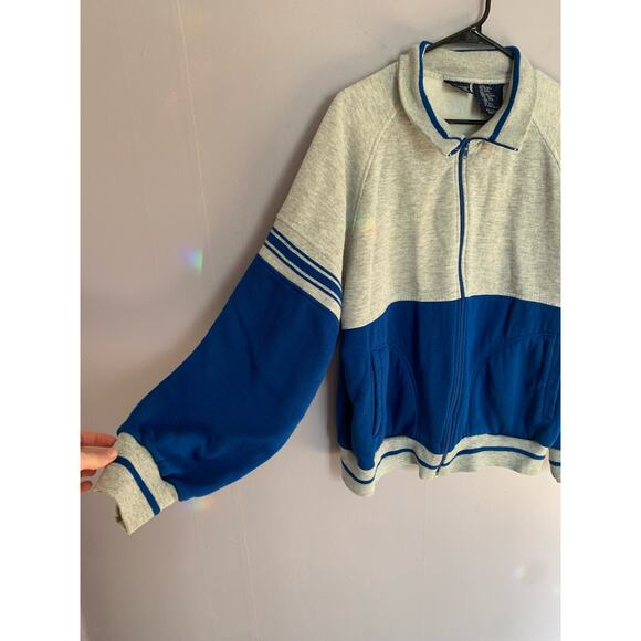 Vintage J.Blair Jacket Sweatshirt Men Full Zip Pocket Ringer Grey Blue XXL - Picture 2 of 7